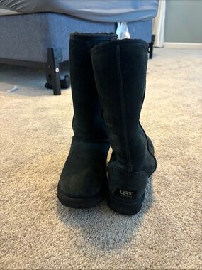 UGG Black Suede Mid-Calf Shearling Boots